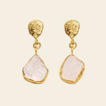 Quartz Trace Earrings with pale irregular quartz drops in gold-coloured frames in gold finish