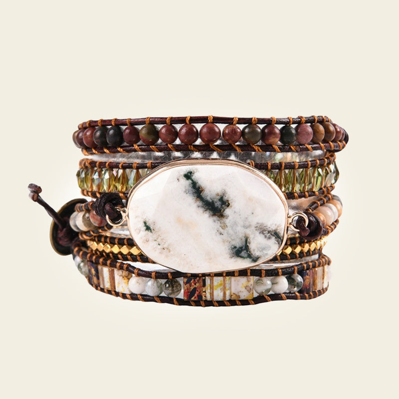 Quiet Axis Bracelet with layered dark and earth-toned bead strands