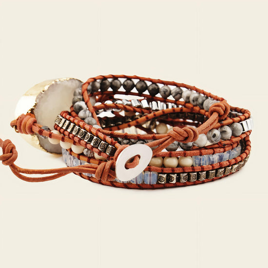 Quiet Clarity Bracelet with beadwork and cord detail