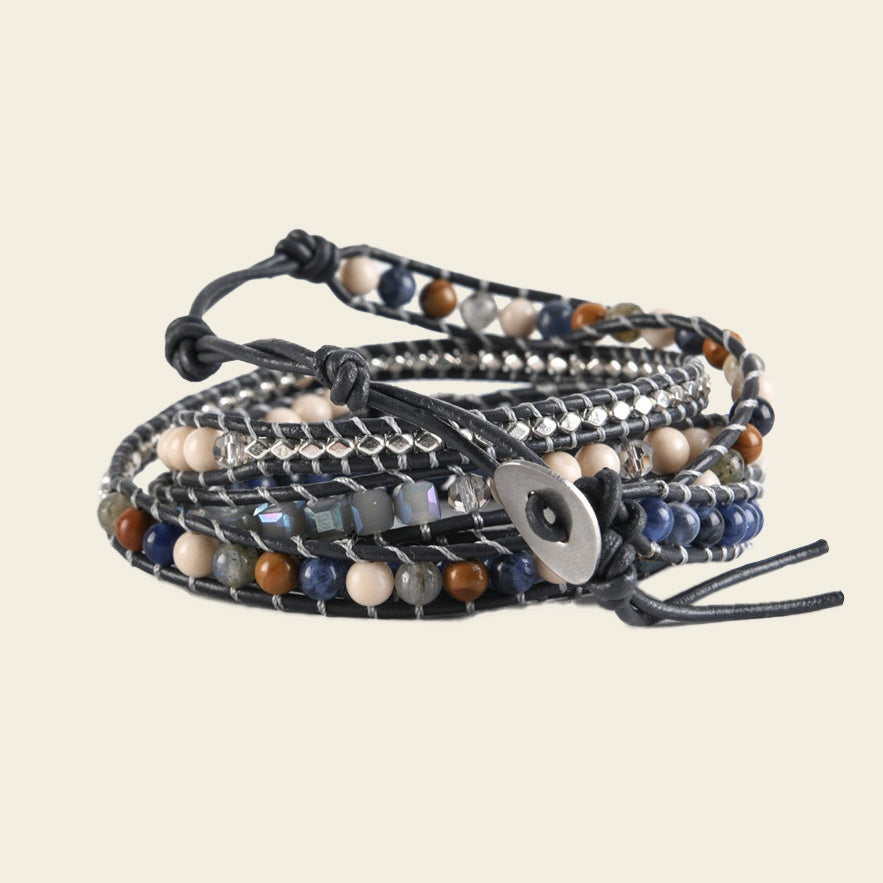 Quiet Depth Bracelet with beadwork and cord detail
