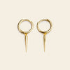 Quiet Edge Earrings with small hoops with pointed spike charms in gold finish