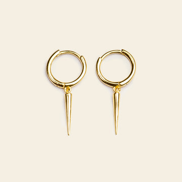 Quiet Edge Earrings with small hoops with pointed spike charms in gold finish