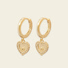 Quiet Heart Earrings with heart-shaped charms on small hoops in gold finish