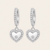 Quiet Heart Earrings with heart-shaped charms on small hoops in silver finish