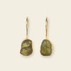 Quiet Leaf Earrings with green stone drops on gold-coloured hooks