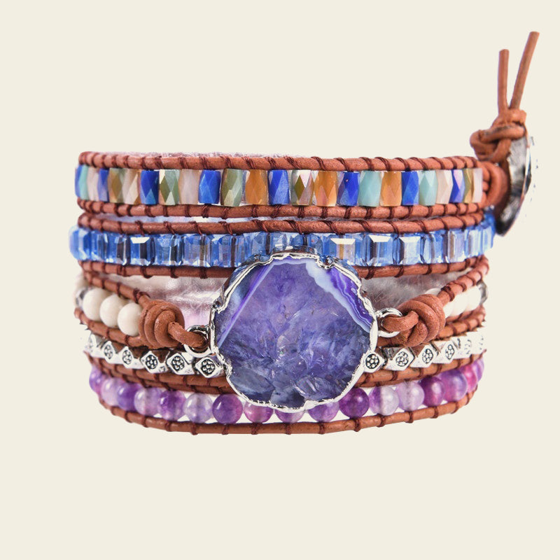 Quiet Pulse Bracelet with layered purple, blue and pale beads
