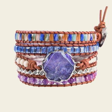 Quiet Pulse Bracelet with layered purple, blue and pale beads
