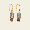 Ruby Meadow Earrings with green rectangular stones and purple drops