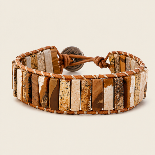 Sandmark Tile Bracelet with brown and cream patterned stone tiles