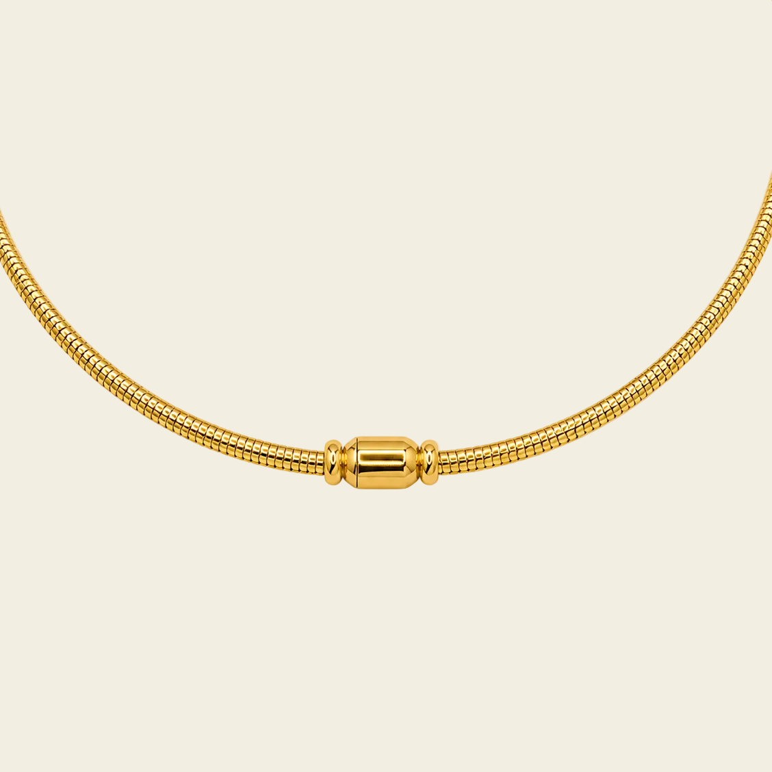 Sculpted Arc Necklace, showing the fastening detail in gold finish