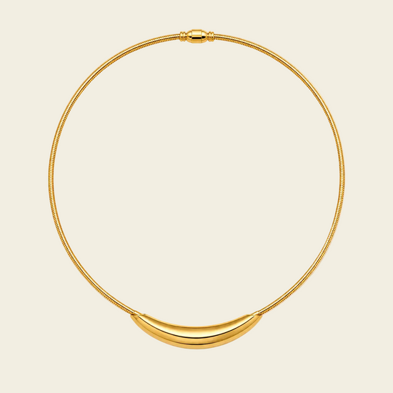 Sculpted Arc Necklace with a fine collar with a sculpted curved centre in gold finish