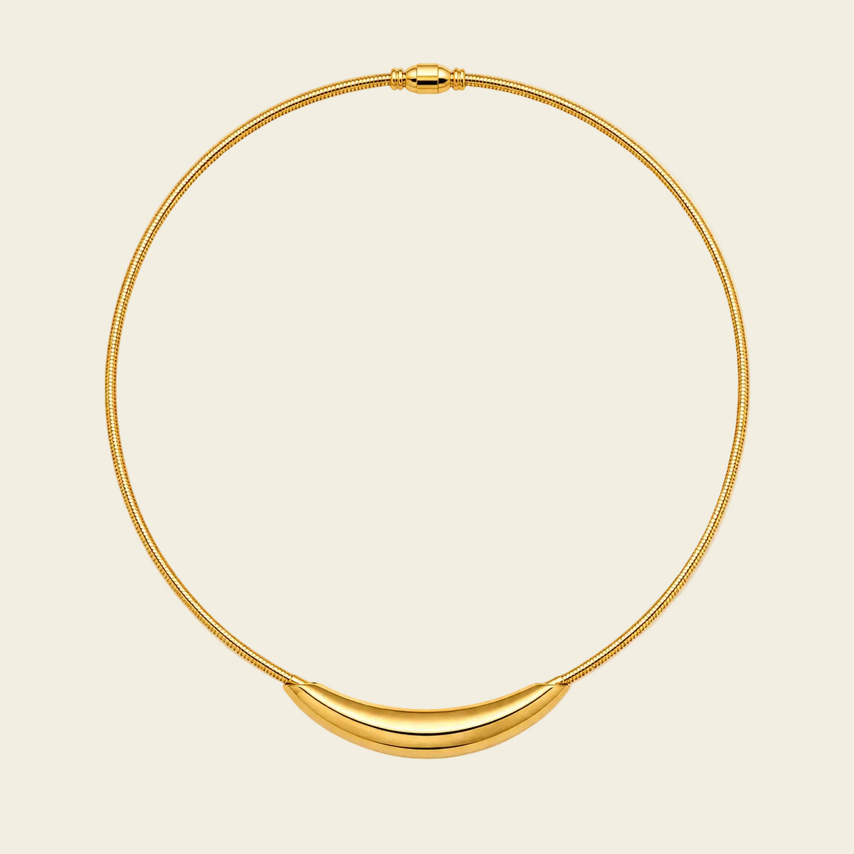 Sculpted Arc Necklace with a fine collar with a sculpted curved centre in gold finish