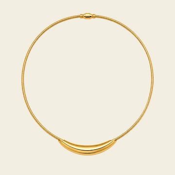 Sculpted Arc Necklace with a fine collar with a sculpted curved centre in gold finish