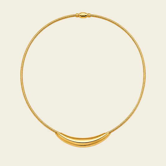 Sculpted Arc Necklace with a fine collar with a sculpted curved centre in gold finish