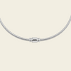 Sculpted Arc Necklace, showing the fastening detail in silver finish