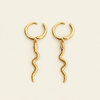 Serpent Drop Earrings with slender snake-shaped charms on small hoops in gold finish