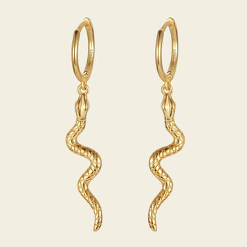 Serpent Drop Earrings with slender snake-shaped charms on small hoops in gold finish