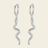 Serpent Drop Earrings with slender snake-shaped charms on small hoops in silver finish