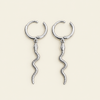 Serpent Drop Earrings with slender snake-shaped charms on small hoops in silver finish