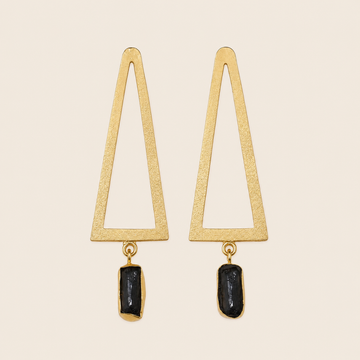 Shadow Frame Earrings with long triangular frames and dark rectangular drops