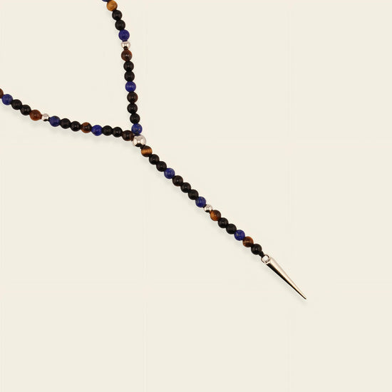 Shadow Point Necklace with small stone beads and a slim pointed pendant