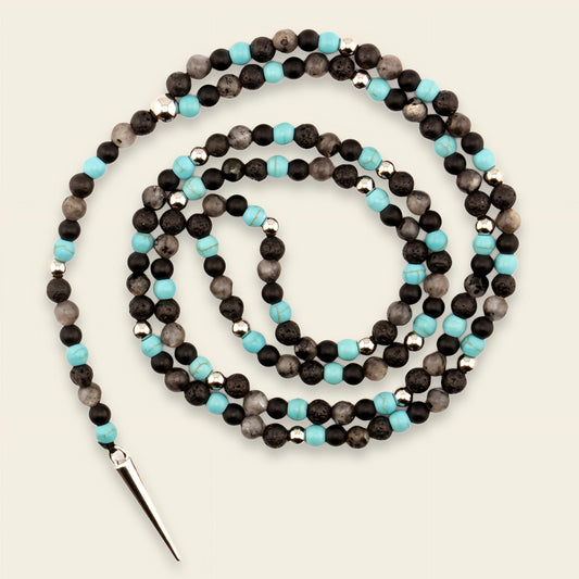 Shadow Point Necklace with small stone beads and a slim pointed pendant