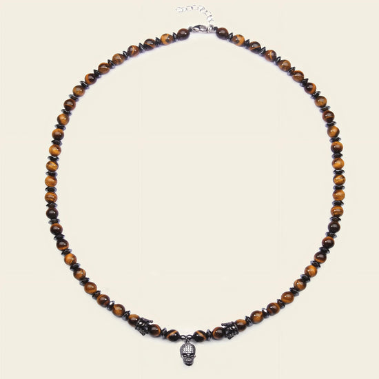 Skull Drift Necklace with round stone beads and skull-shaped accents