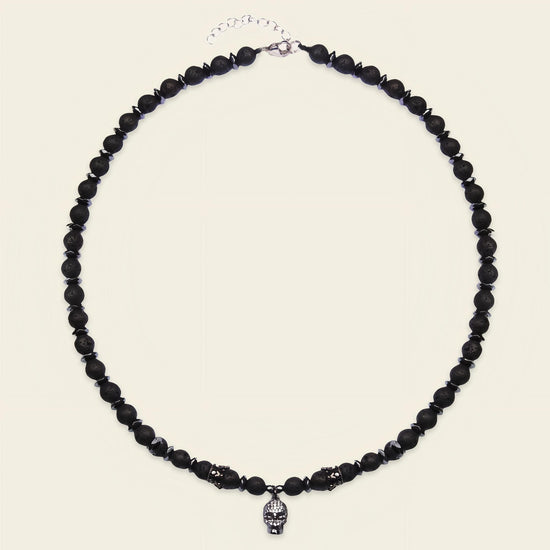 Skull Drift Necklace with round stone beads and skull-shaped accents