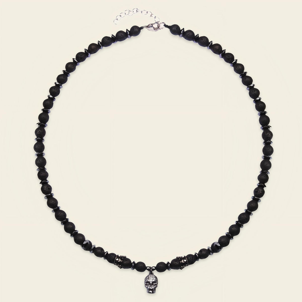 Skull Drift Necklace with round stone beads and skull-shaped accents