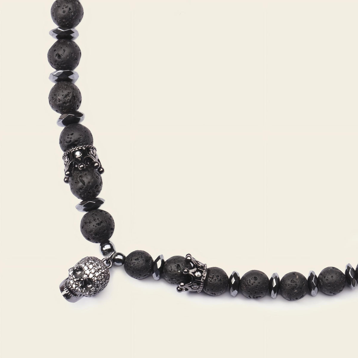 Skull Drift Necklace with round stone beads and skull-shaped accents