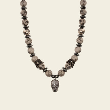 Skull Drift Necklace with round stone beads and skull-shaped accents