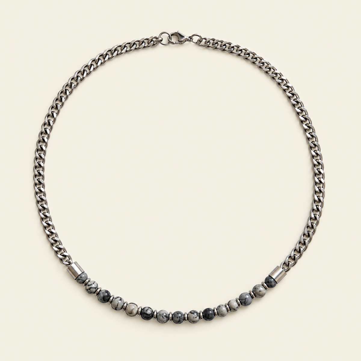 Slate Link Necklace with stone beads paired with a silver-coloured chain