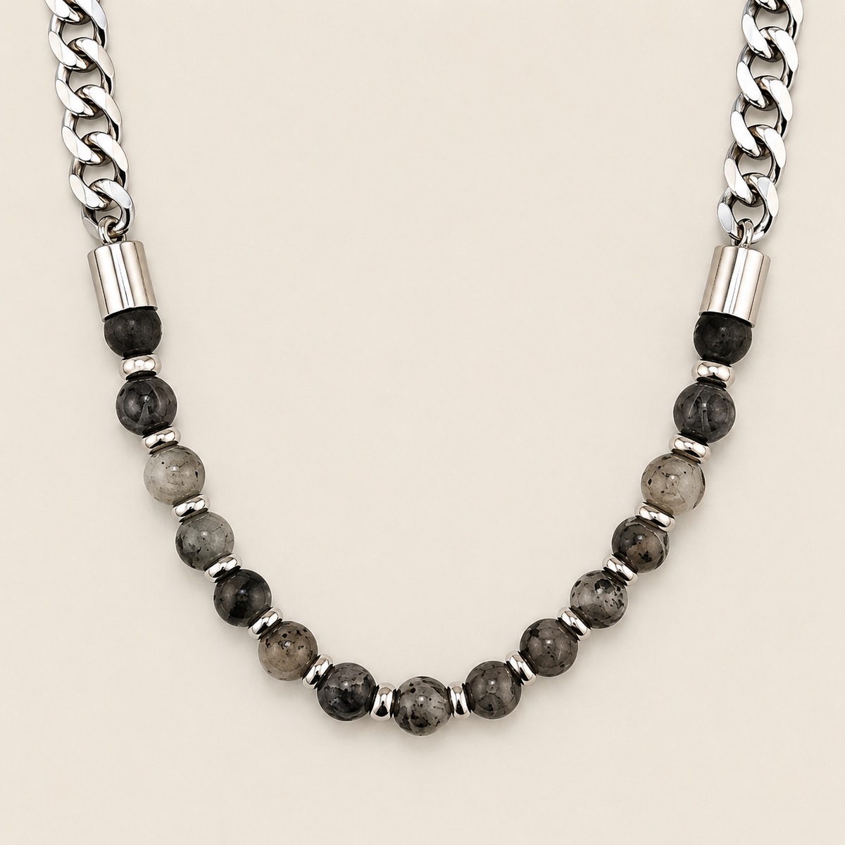 Slate Link Necklace with stone beads paired with a silver-coloured chain