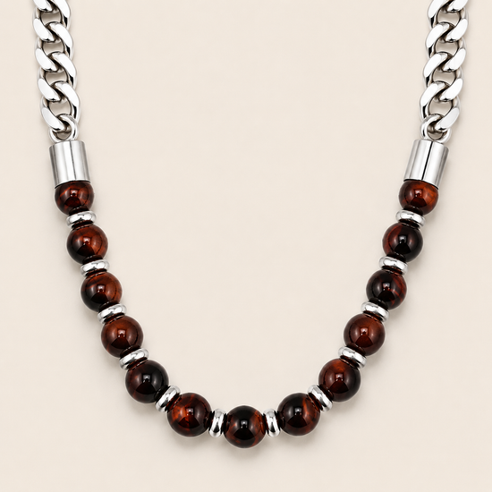 Slate Link Necklace with stone beads paired with a silver-coloured chain