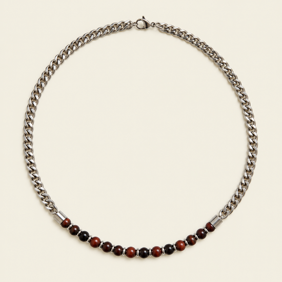 Slate Link Necklace with stone beads paired with a silver-coloured chain
