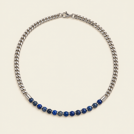 Slate Link Necklace with stone beads paired with a silver-coloured chain