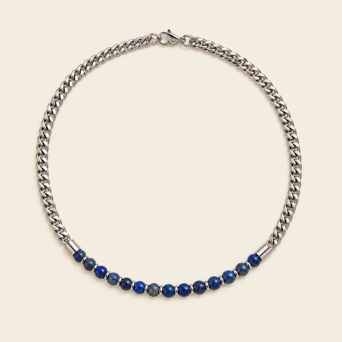 Slate Link Necklace with stone beads paired with a silver-coloured chain