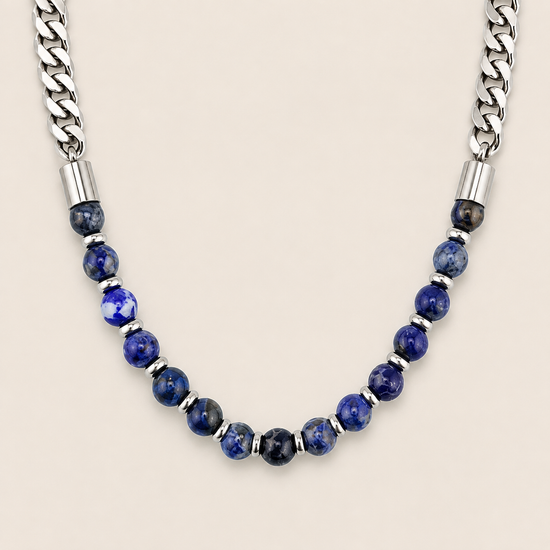 Slate Link Necklace with stone beads paired with a silver-coloured chain