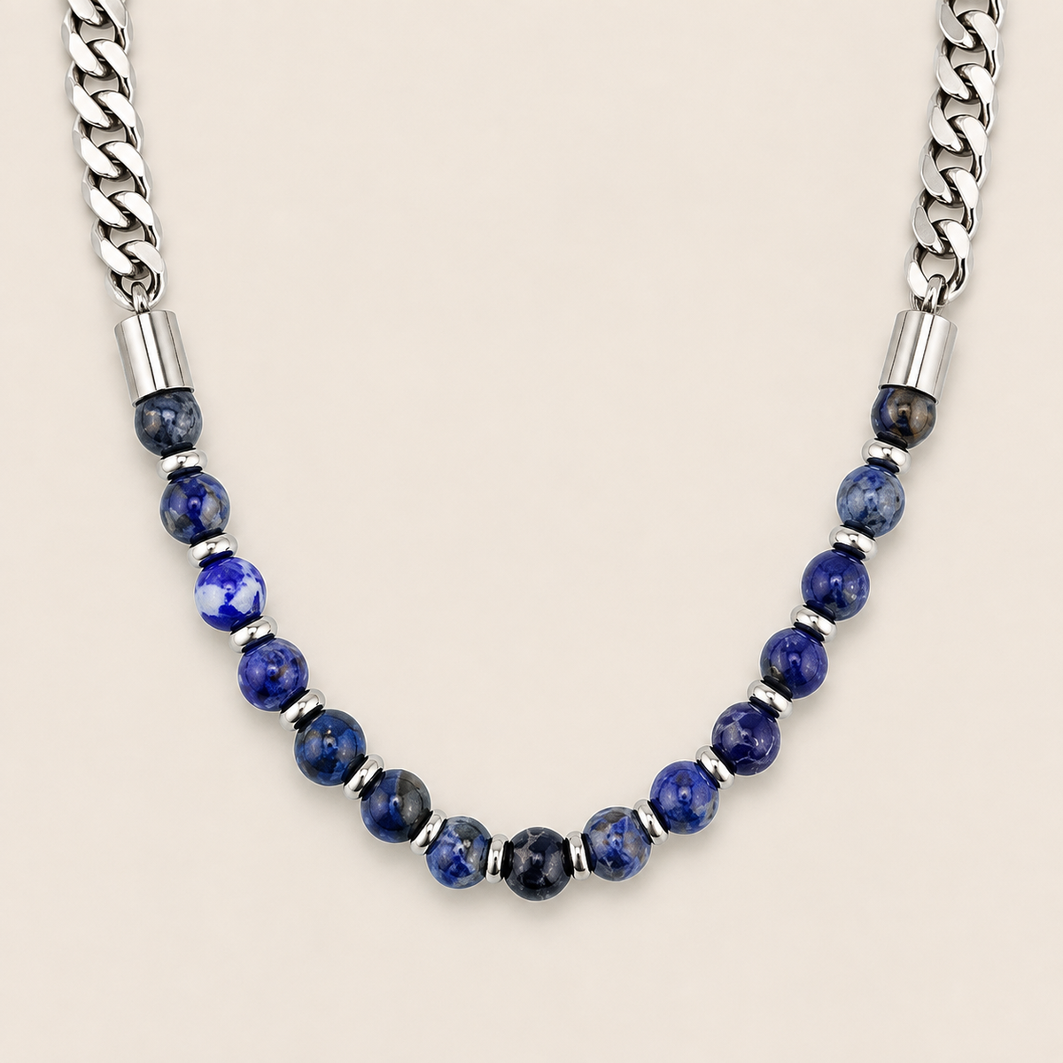 Slate Link Necklace with stone beads paired with a silver-coloured chain