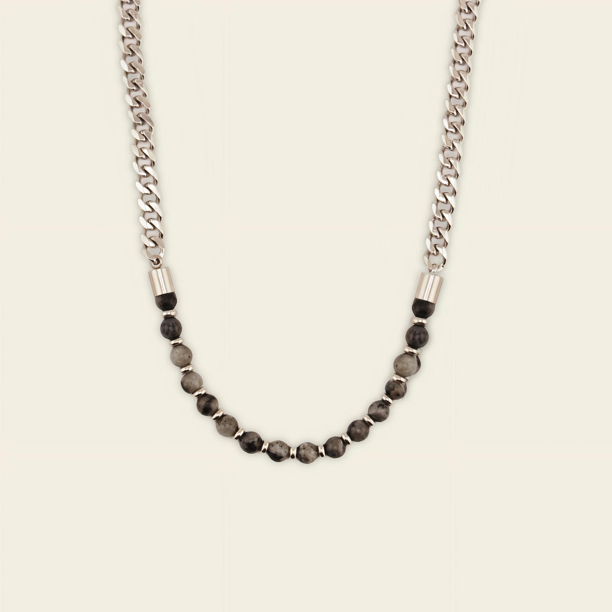 Slate Link Necklace with stone beads paired with a silver-coloured chain