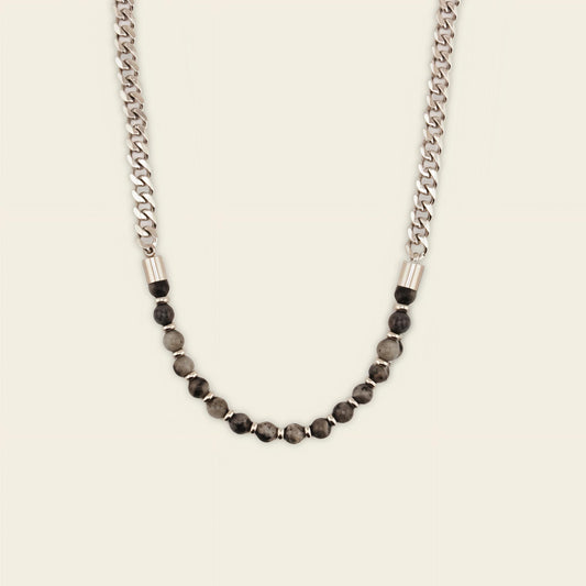 Slate Link Necklace with stone beads paired with a silver-coloured chain