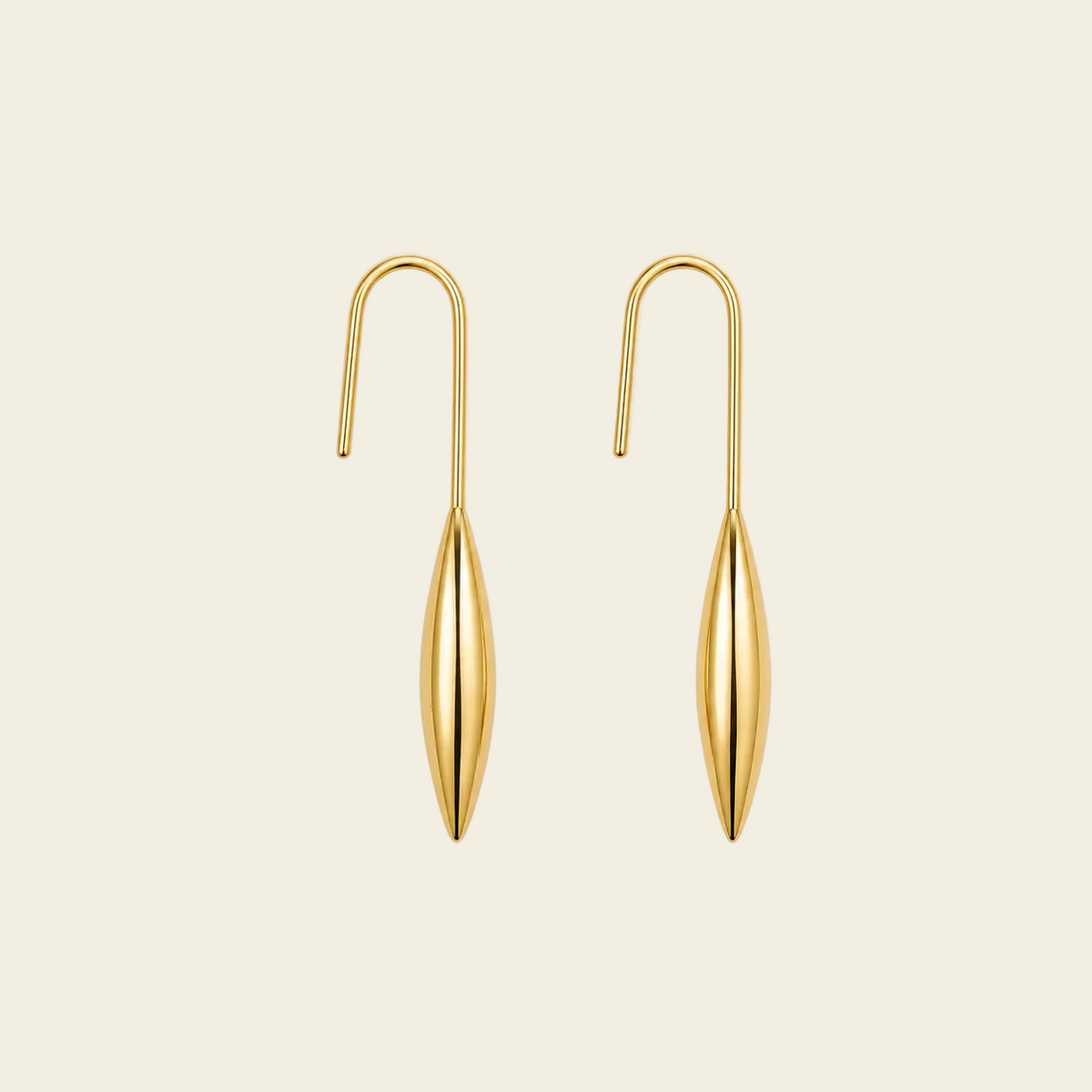 Slender Leaf Earrings with long fine hooks and slender leaf-shaped drops in gold finish