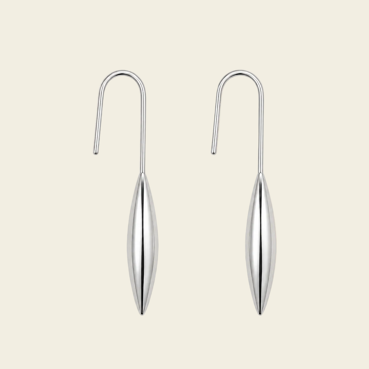 Slender Leaf Earrings with long fine hooks and slender leaf-shaped drops in silver finish