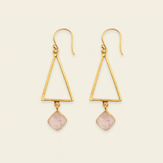 Soft Axis Earrings with open triangular frames and pale pink stone drops