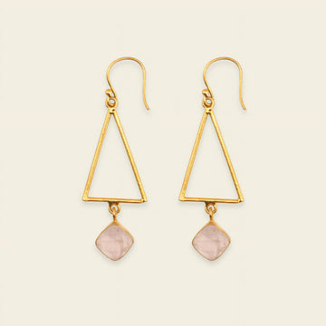 Soft Axis Earrings with open triangular frames and pale pink stone drops