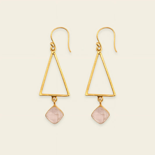 Soft Axis Earrings with open triangular frames and pale pink stone drops