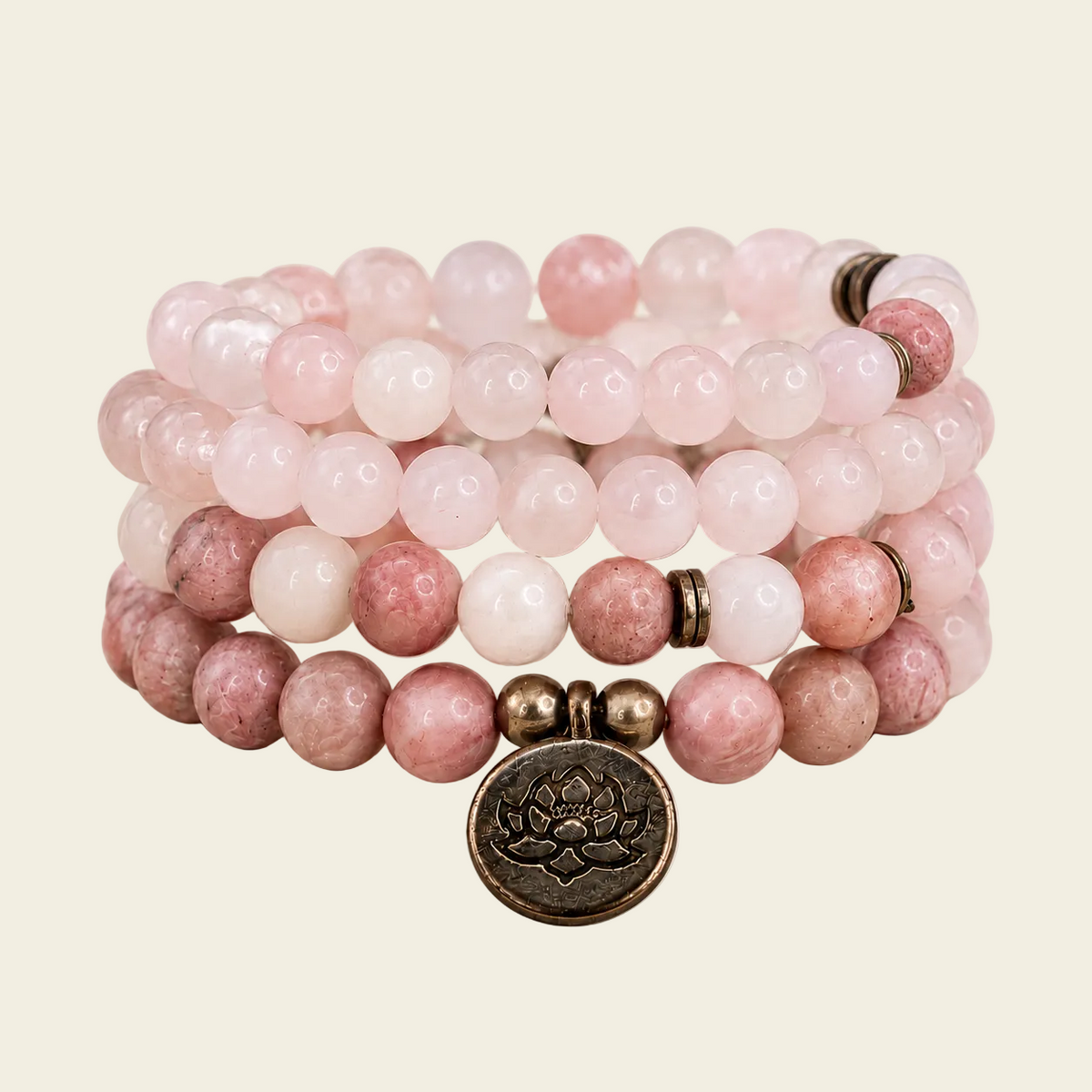 Soft Bloom Necklace with pink beads wrapped into bracelet strands