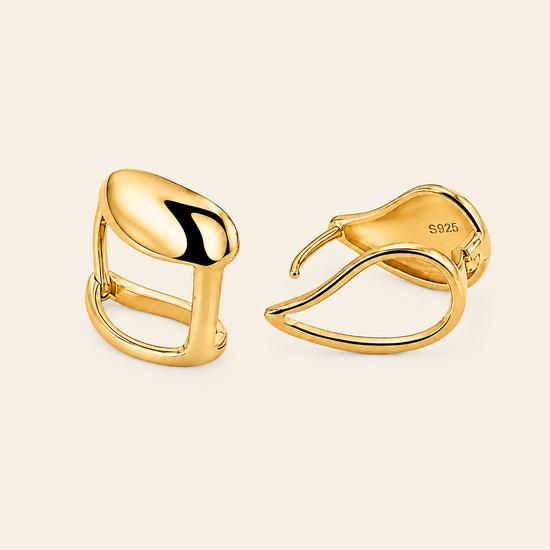 Soft Curve Earrings with polished teardrop-shaped earrings in gold finish