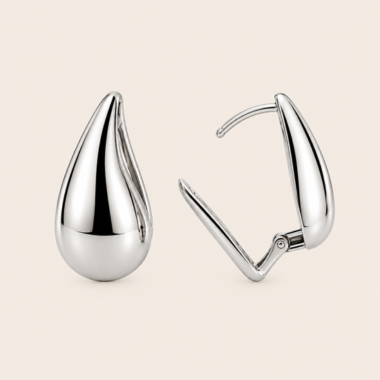 Soft Curve Earrings with polished teardrop-shaped earrings in silver finish