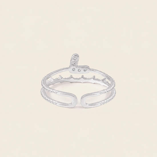 Soft Heart Ring with an open heart-shaped band with clear accents in silver finish